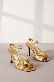Gold Signature Leather Corsage Heeled Sandals - Image 1 of 6