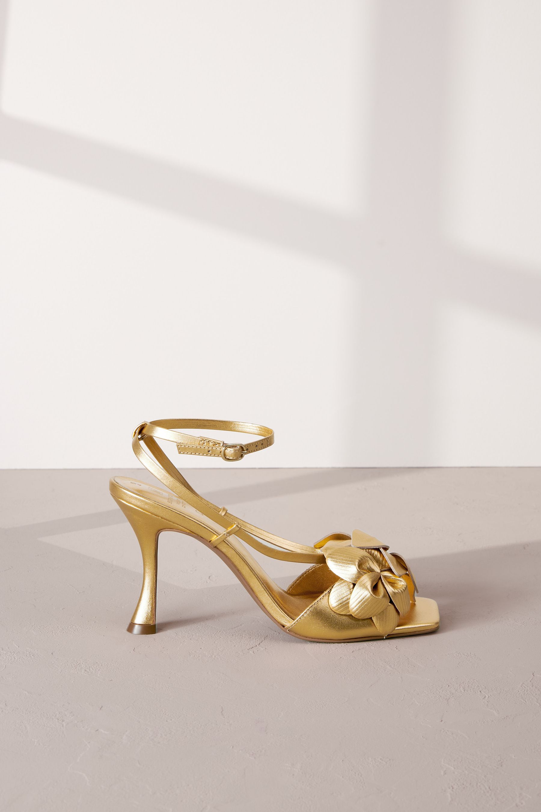 Buy Gold Signature Leather Corsage Heeled Sandals from Next Luxembourg
