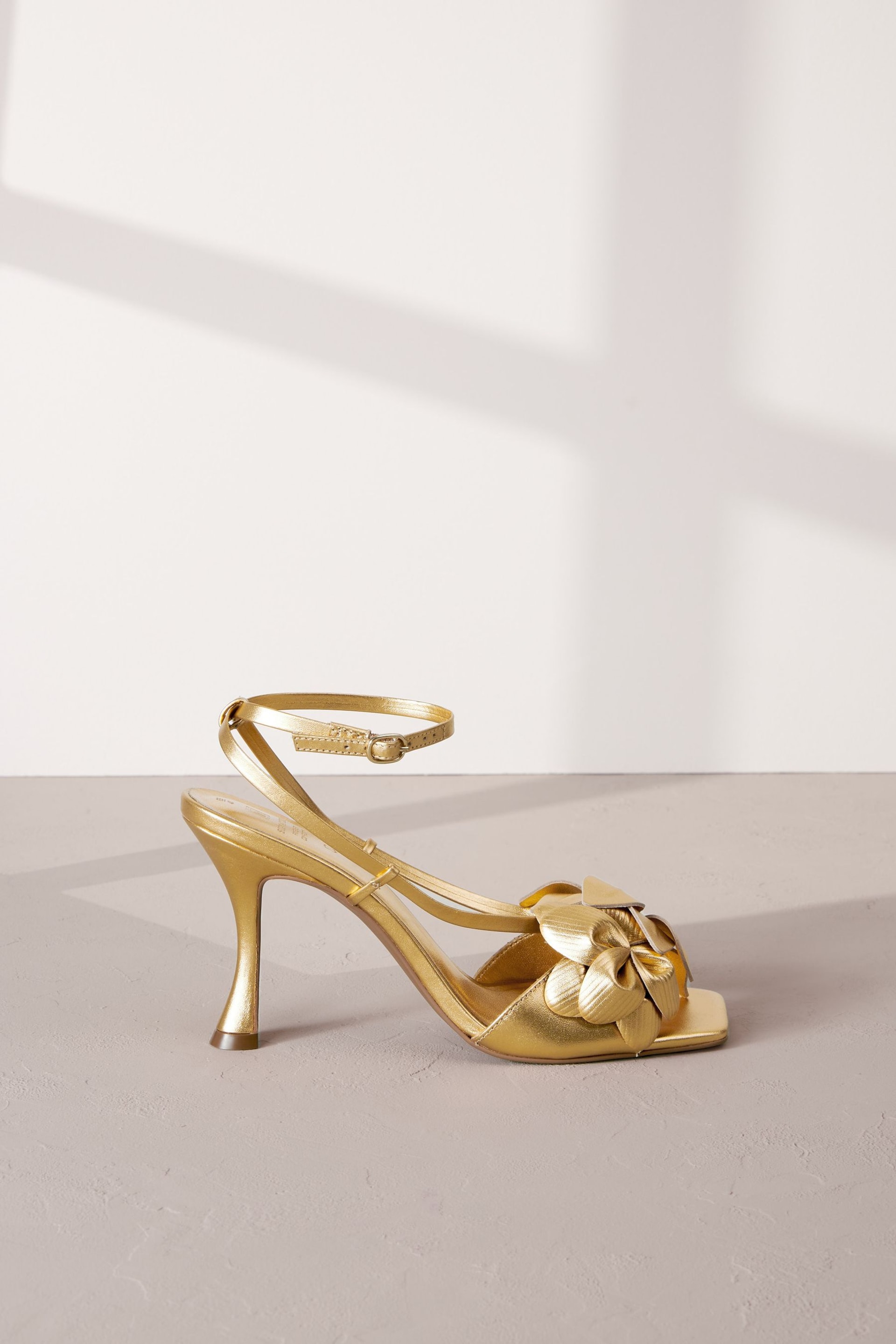 Gold Signature Leather Corsage Heeled Sandals - Image 2 of 6