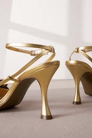 Gold Signature Leather Corsage Heeled Sandals - Image 3 of 6