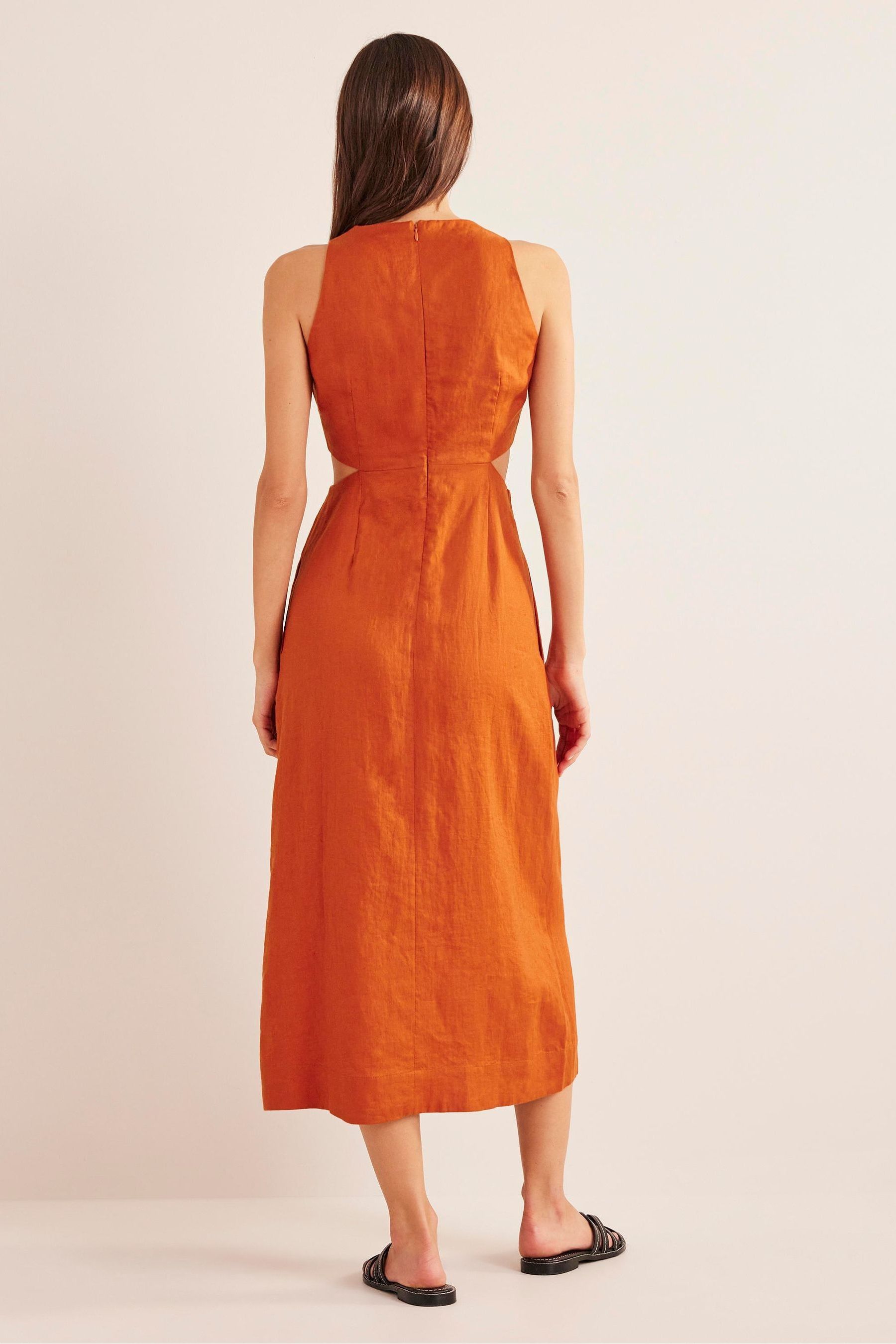 Buy Boden Orange Cut Out Linen Midi Dress from Next Luxembourg