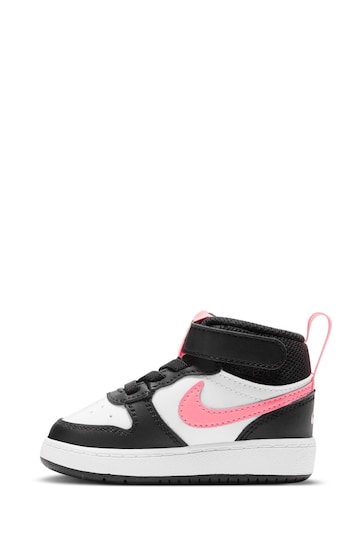 Nike White/Black/Pink Toddler Court Borough Mid Trainers