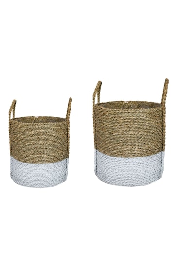 Ivyline Set of 2 White Seagrass Log and Kindling Baskets
