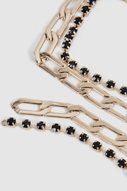 Reiss Gold/Black Isla Adjustable Double Chain Rhinestone Belt - Image 4 of 4
