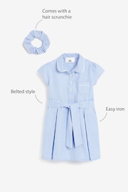 Blue Gingham Cotton Rich Belted School 100% Cotton Dress With Scrunchie (3-14yrs) - Image 10 of 10