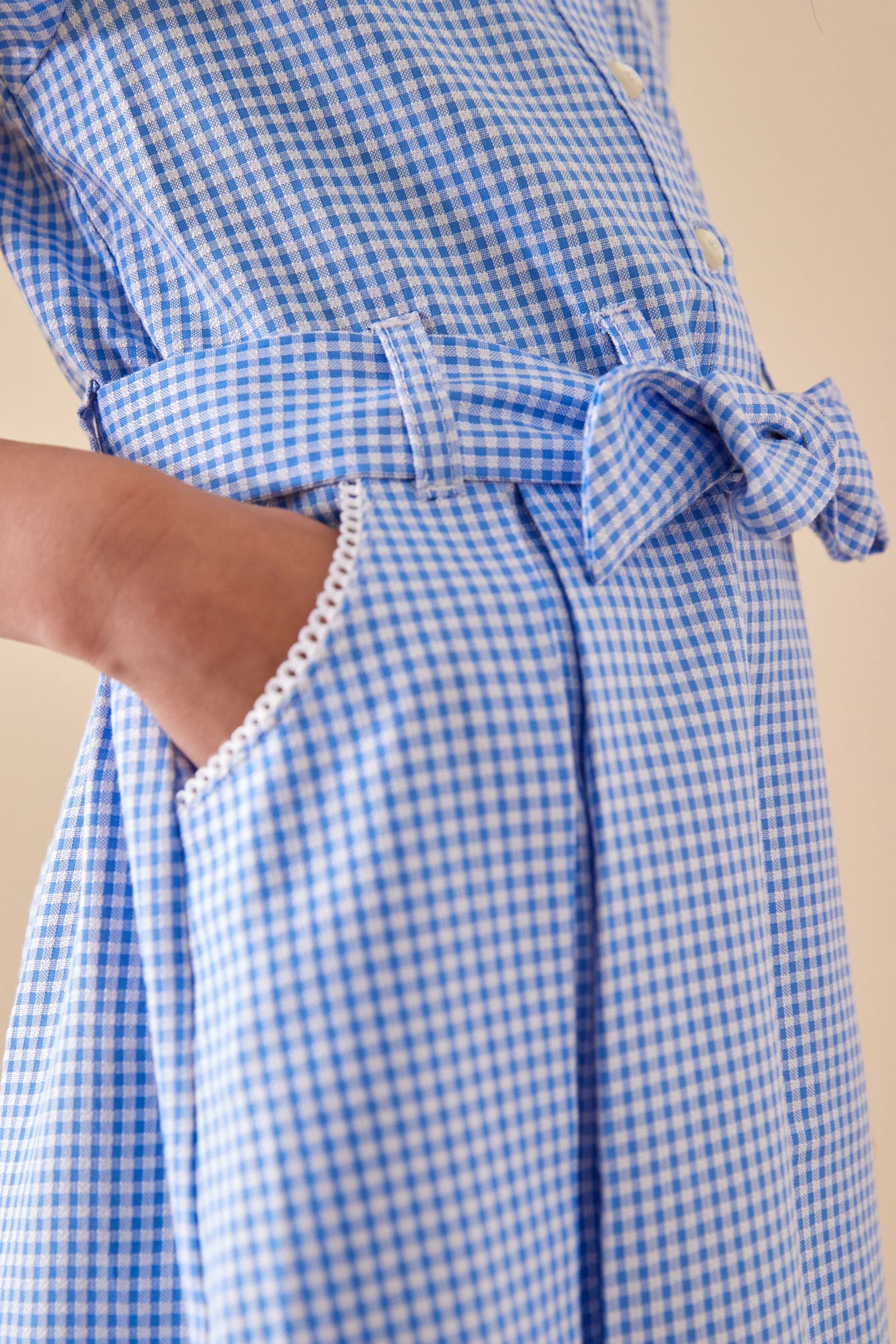 Buy Blue Gingham Cotton Rich Belted School Dress With Scrunchie 3 14yrs from the Next UK online shop