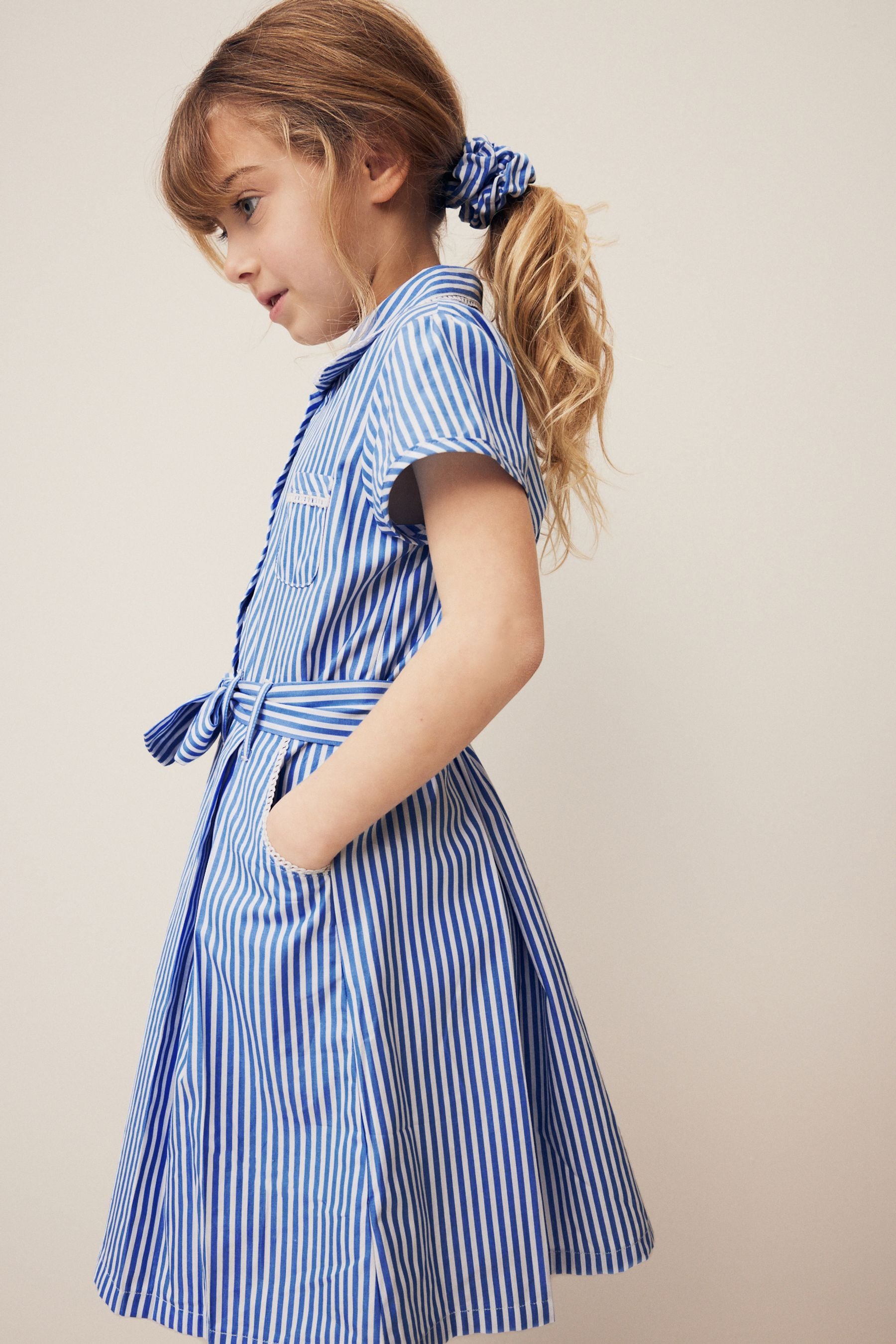 Buy Blue Gingham Cotton Rich Belted School Dress With Scrunchie 3 14yrs from the Next UK online shop