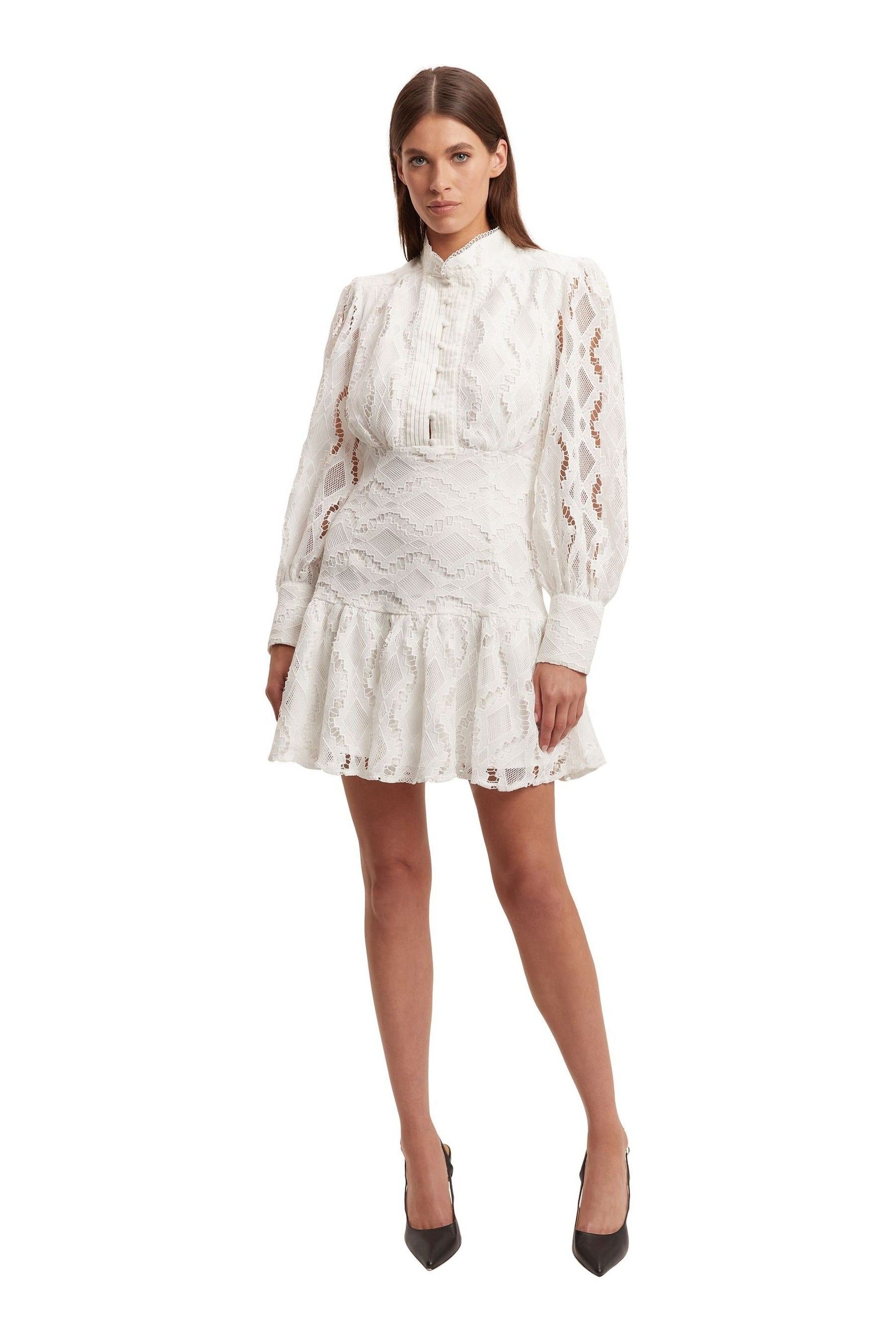 Buy Bardot White Remy White Lace Tiered Mini Dress from Next Luxembourg
