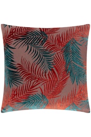 Riva Paoletti Teal Blue/Rust Orange Palm Grove Velvet Polyester Filled Cushion - Image 1 of 5