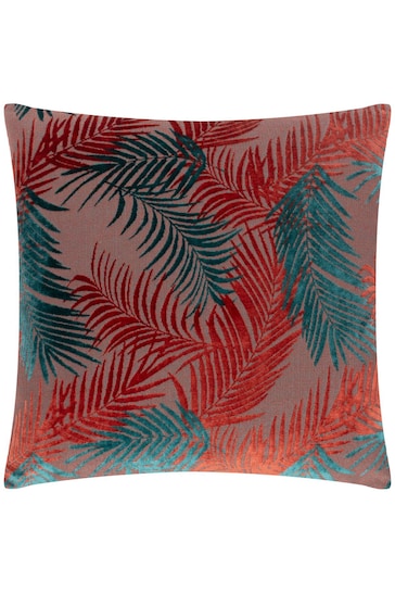 Riva Paoletti Teal Blue/Rust Orange Palm Grove Velvet Polyester Filled Cushion