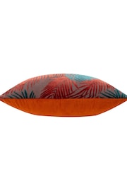 Riva Paoletti Teal Blue/Rust Orange Palm Grove Velvet Polyester Filled Cushion - Image 3 of 5