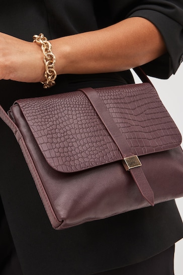 Berry Red Leather Tab Detail Cross-Body Bag