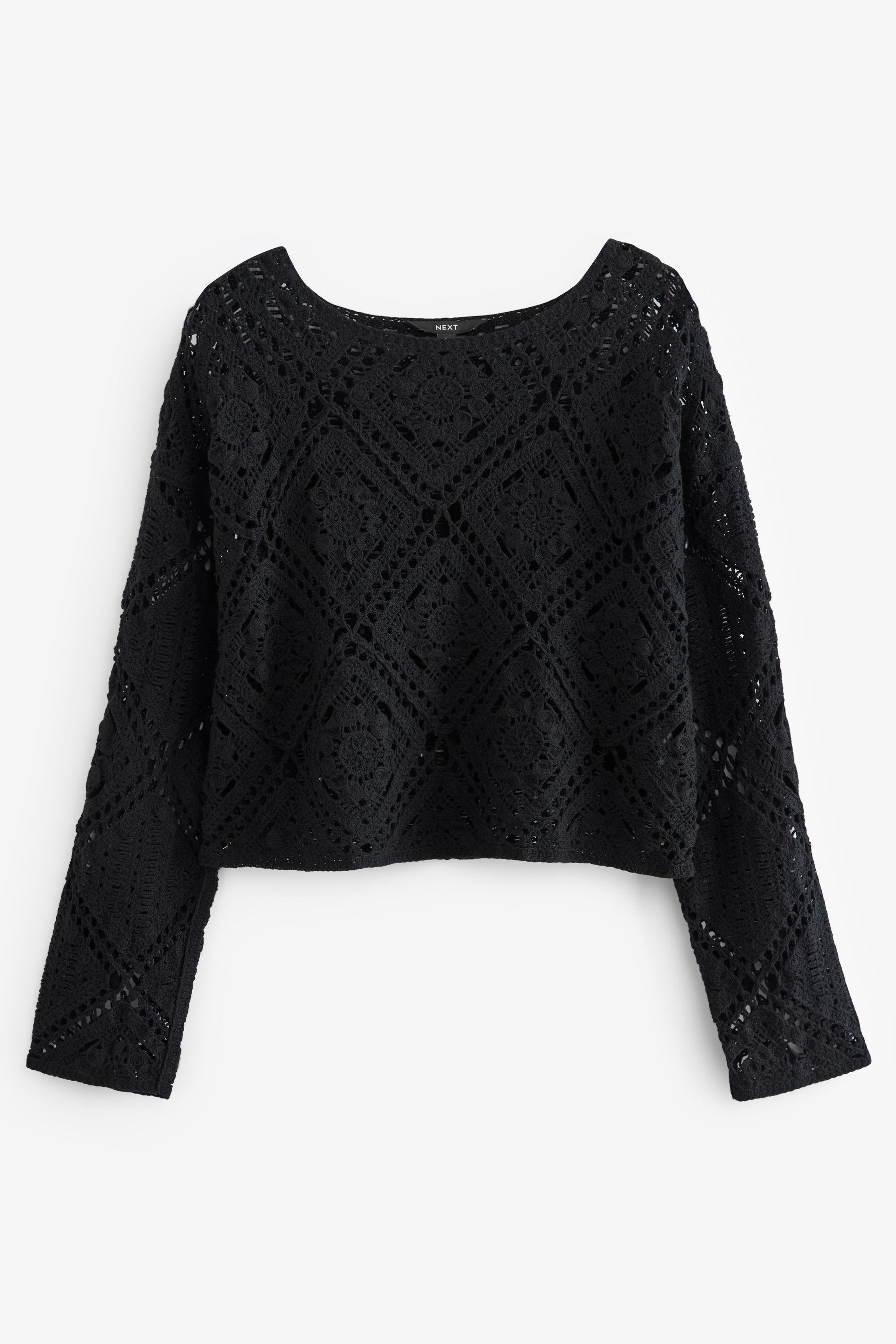 Buy Black Long Sleeve Crochet Top from Next Luxembourg