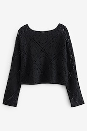Black Long Sleeve Crochet Top - Image 6 of 7