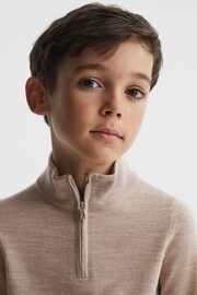 Reiss Wheat Melange Blackhall Junior Zip-Neck Merino Wool Jumper - Image 4 of 6