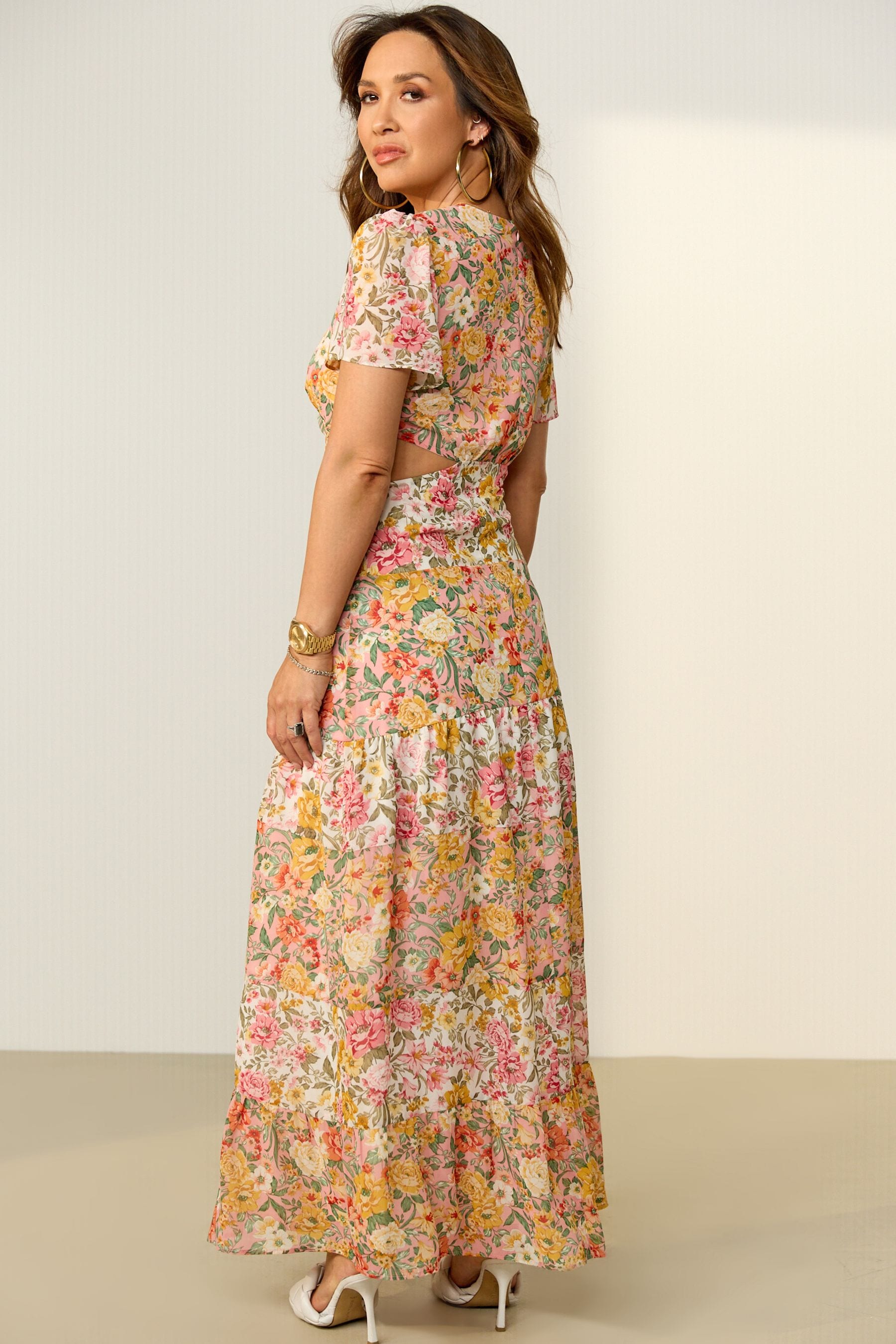 Myleene klass ruffle front floral maxi dress shop