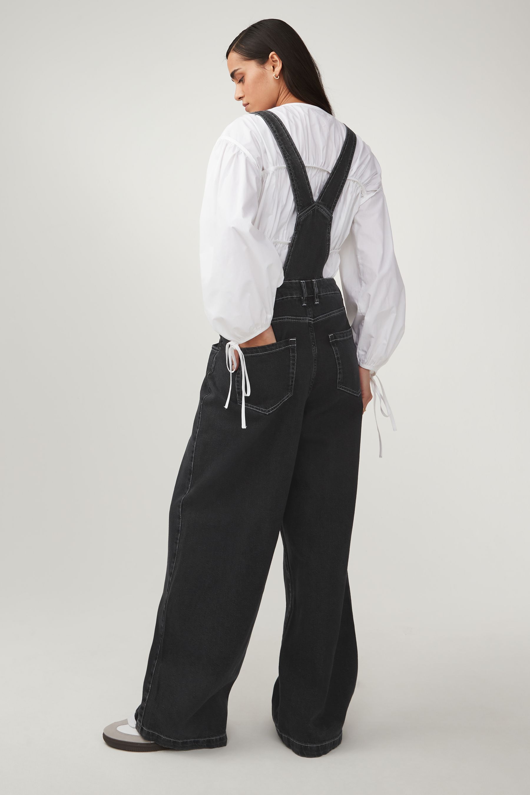 Black Denim Wide Leg Dungarees