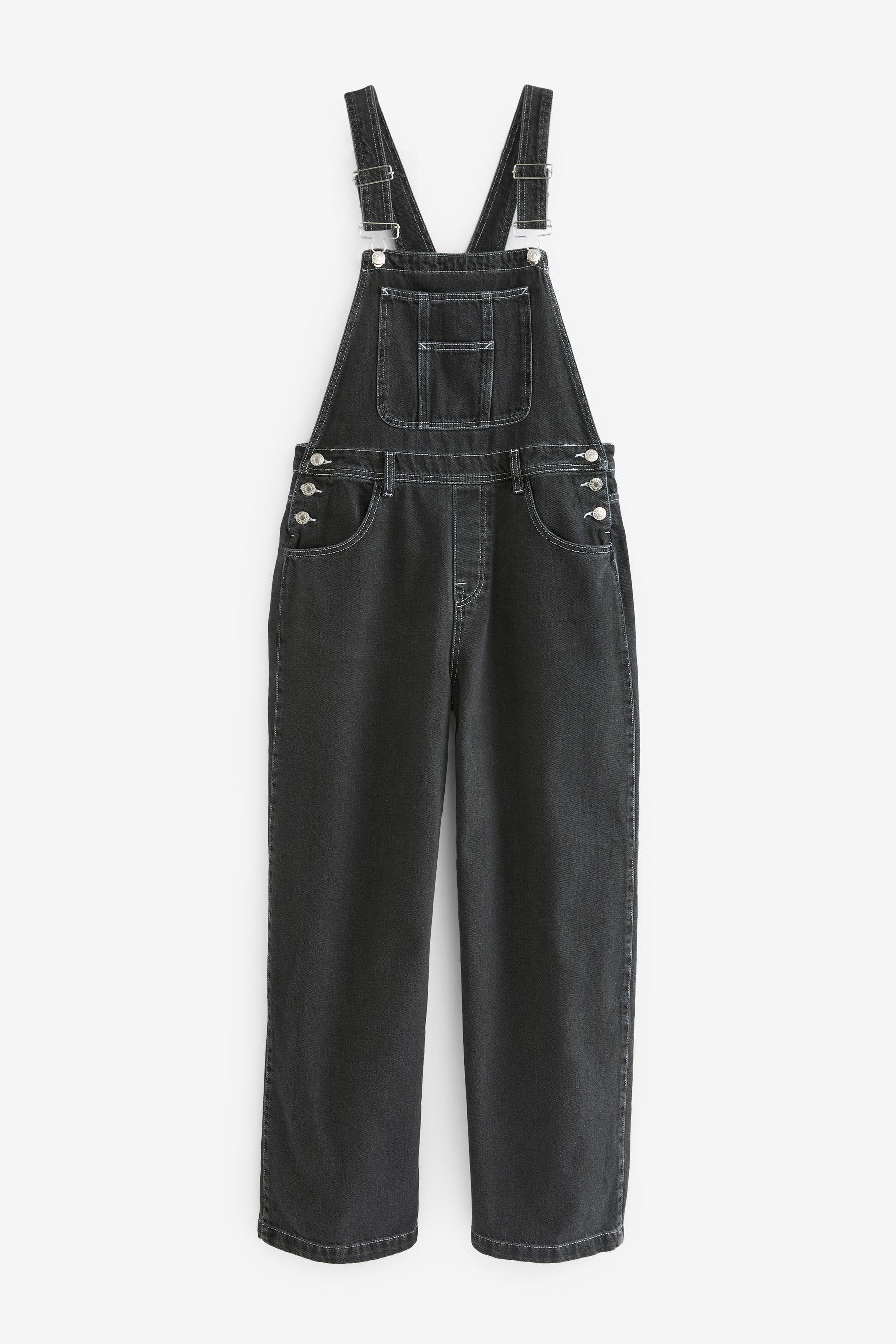 Black Denim Wide Leg Dungarees