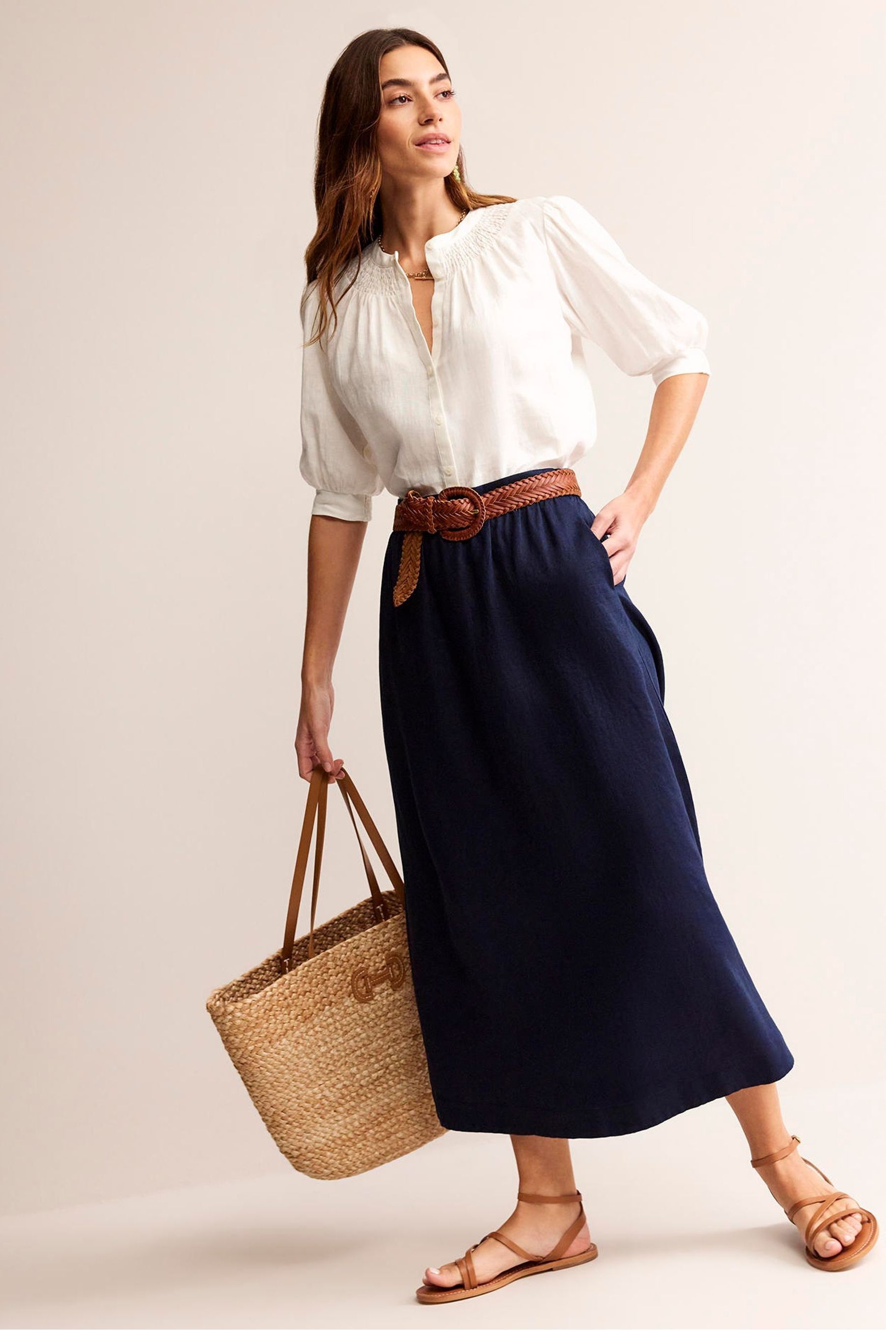 Buy Boden Blue Florence Linen Midi Skirt from the Next UK online shop