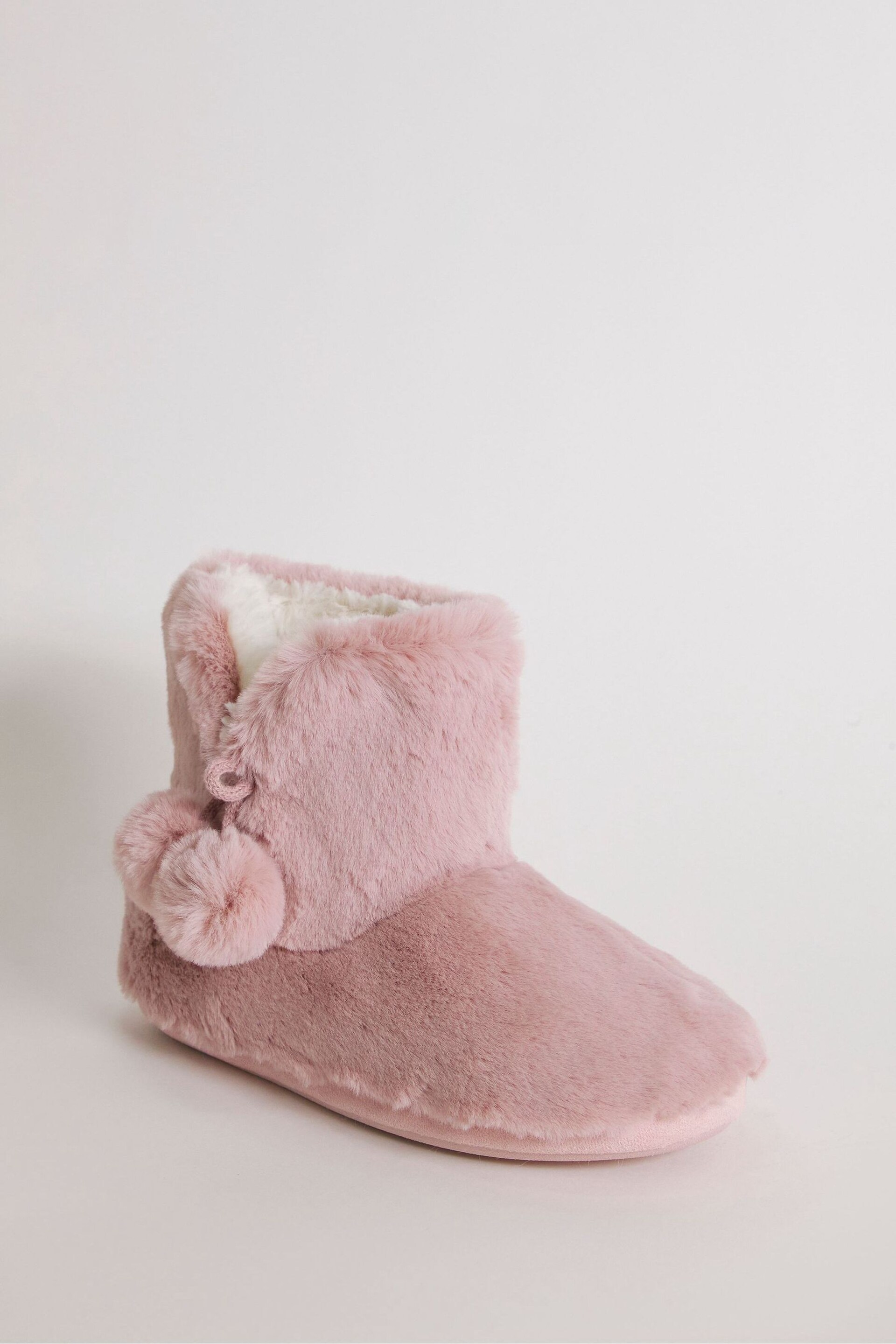 Simply Be Pink Faux Fur Lined Slipper Boots In Wide Fit - Image 2 of 7