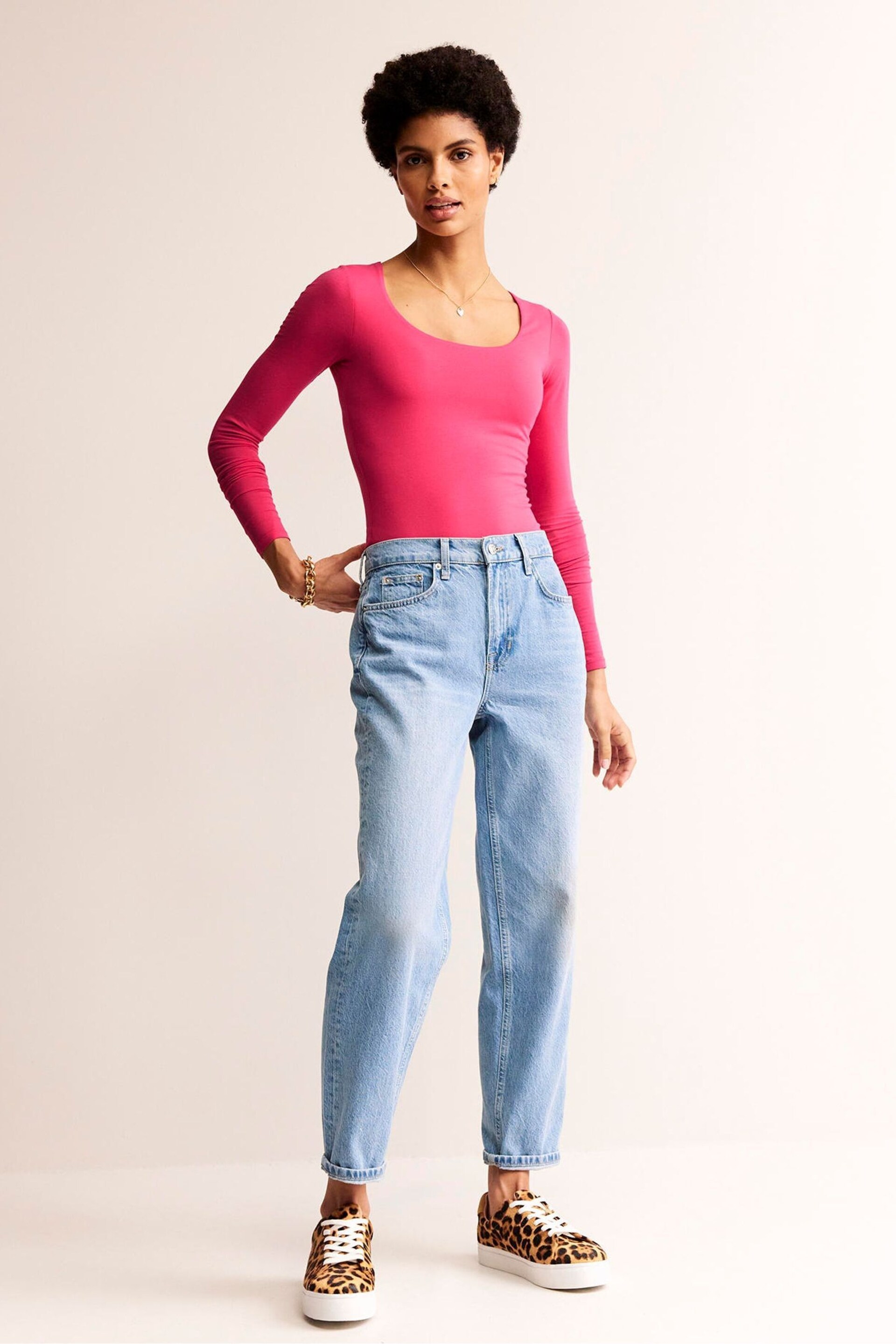 Boden Pink Double Layer Scoop Neck Long Sleeve T-Shirt - Image 3 of 5