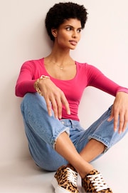 Boden Pink Double Layer Scoop Neck Long Sleeve T-Shirt - Image 4 of 5