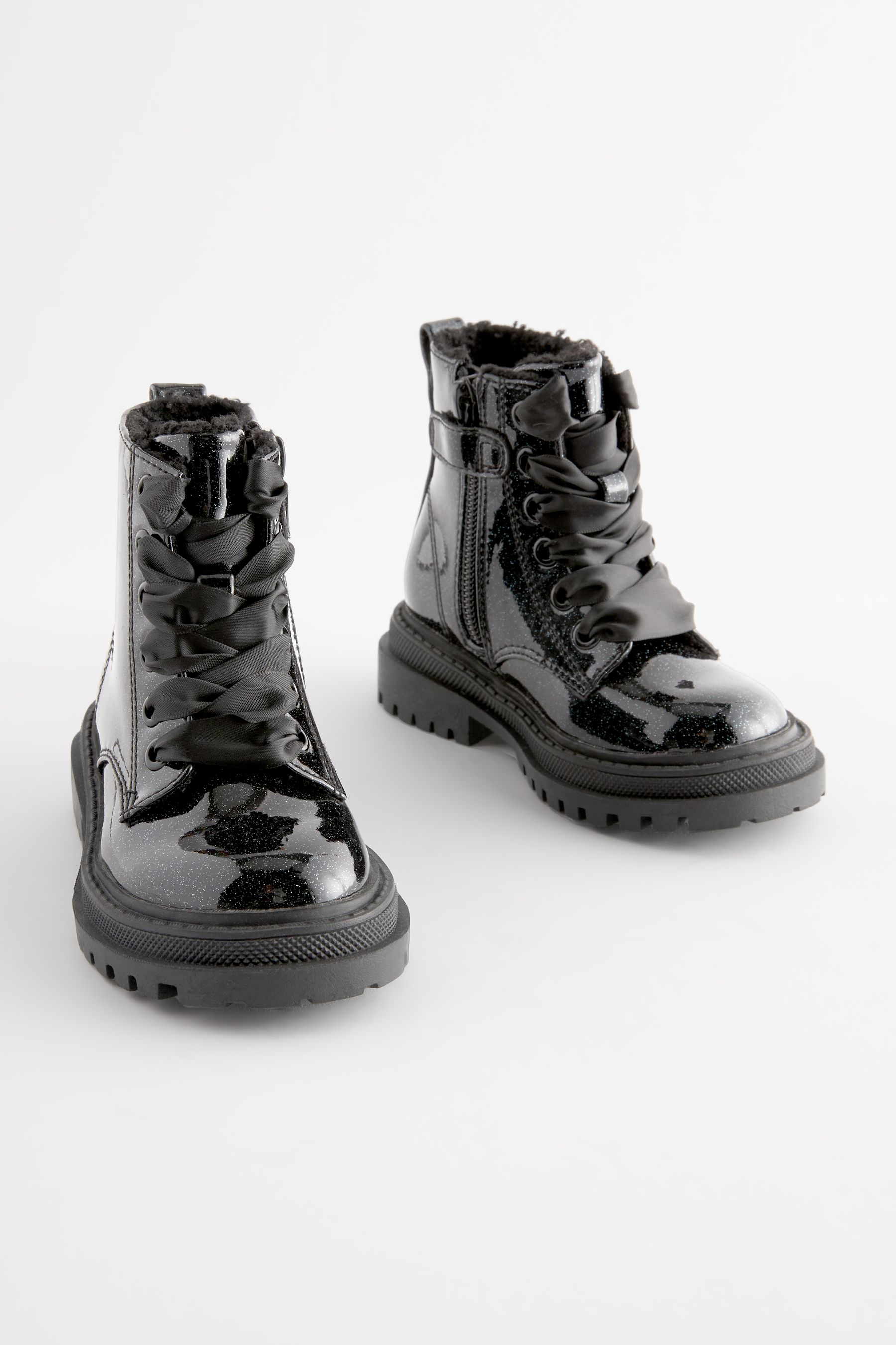 Buy Black Patent Wide Fit G Chunky Lace Up Ankle Boots from Next Canada