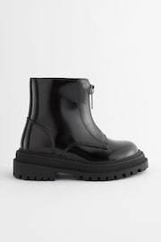 Black Patient Wide Fit (G) Zip Front Chunky Boots - Image 2 of 6