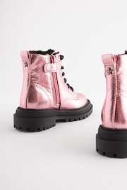 Pink Metallic Wide Fit (G) Chunky Lace-Up Ankle Boots - Image 4 of 6