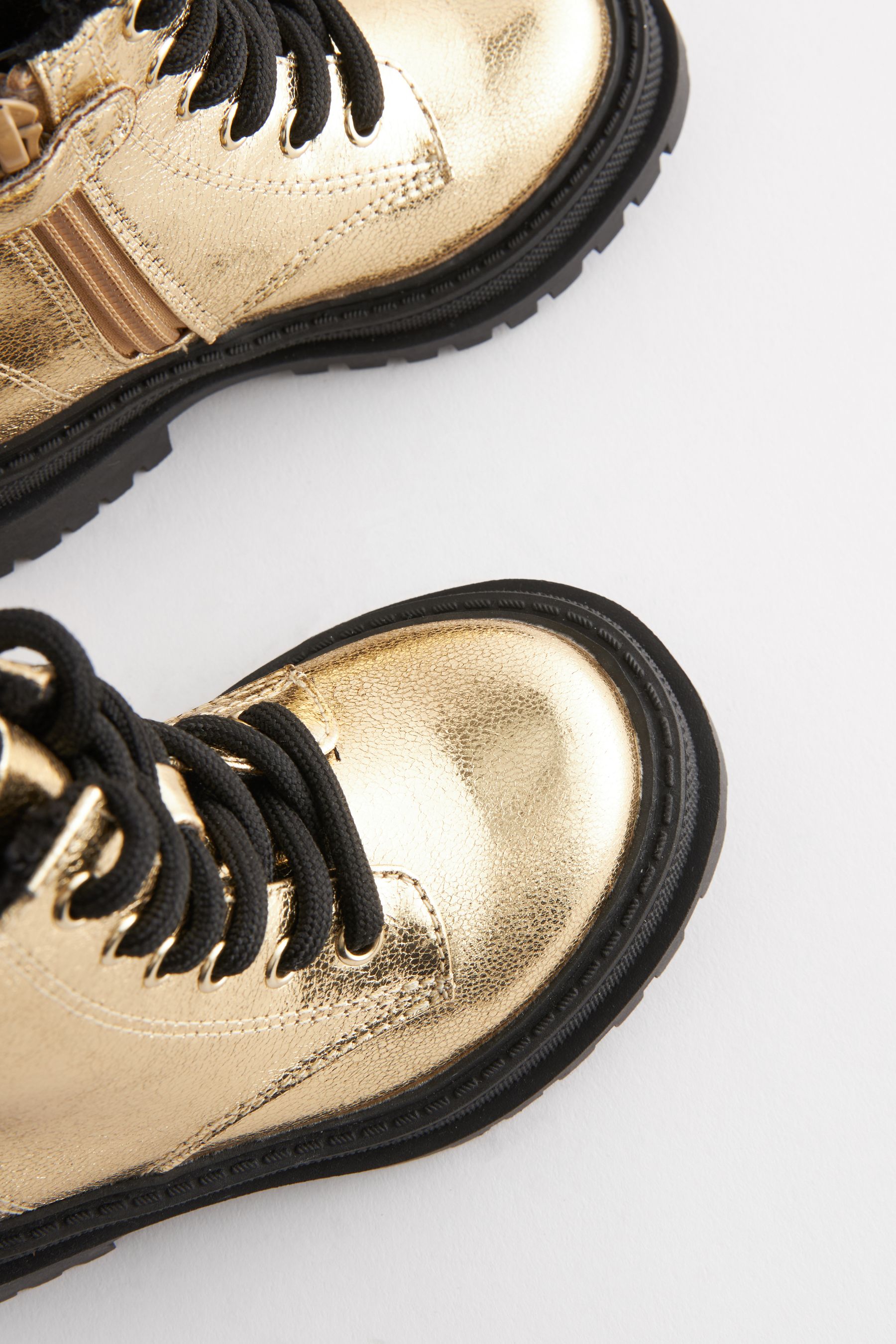 Gold Metallic Wide Fit G Chunky Lace Up Ankle Boots