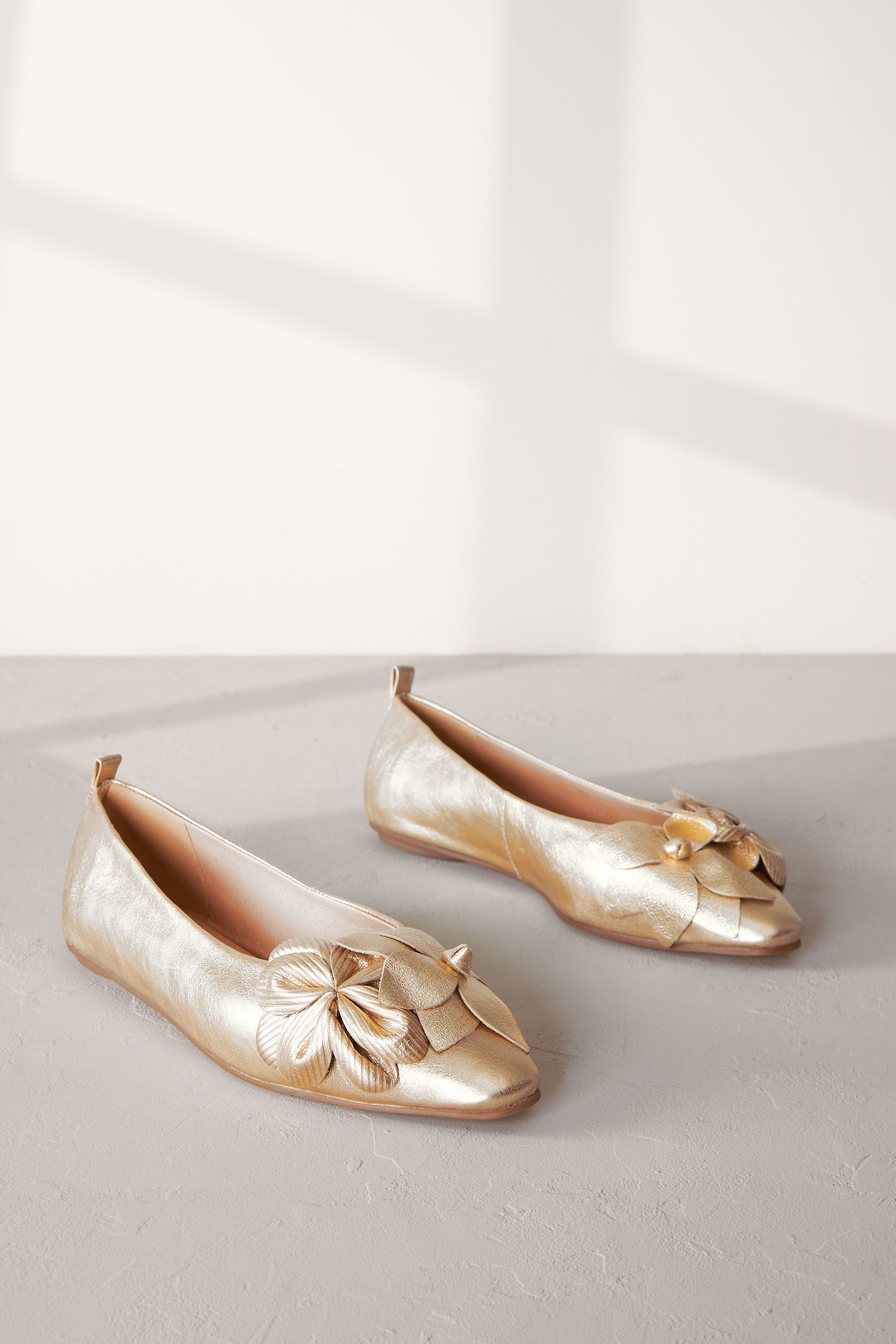 Buy Gold Signature Leather Corsage Ballerinas from Next Luxembourg