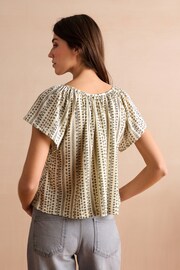 Cream Stripe Print Textured Flutter Sleeve Top - Image 2 of 6