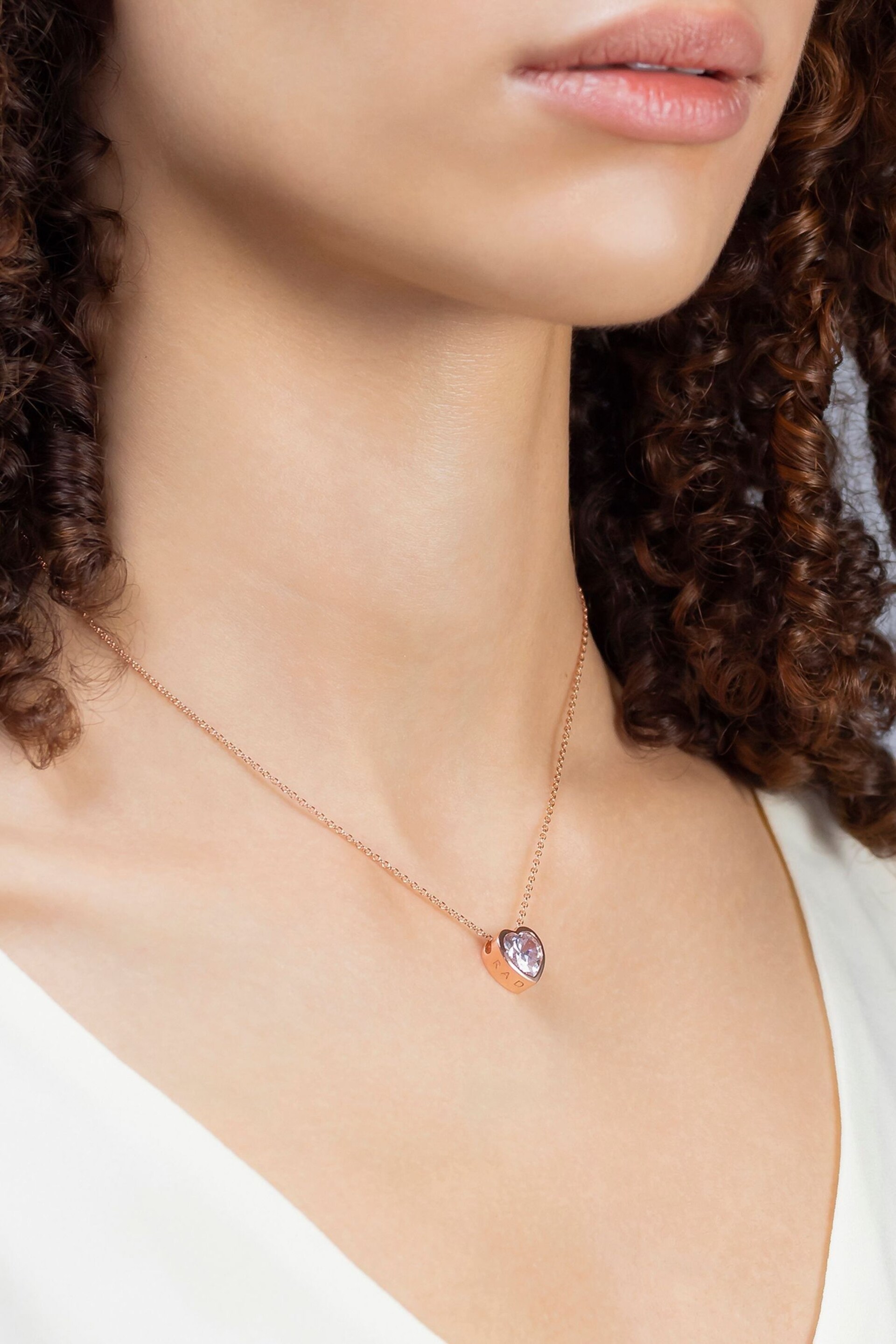 Radley Ladies Love 18ct Rose Gold Tone Sterling Silver Clear Stone Heart Necklace - Image 1 of 6
