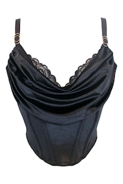 Pour Moi Black India Velvet Luxe Metallic Lace Cowl Neck Bustier Bralette - Image 3 of 4