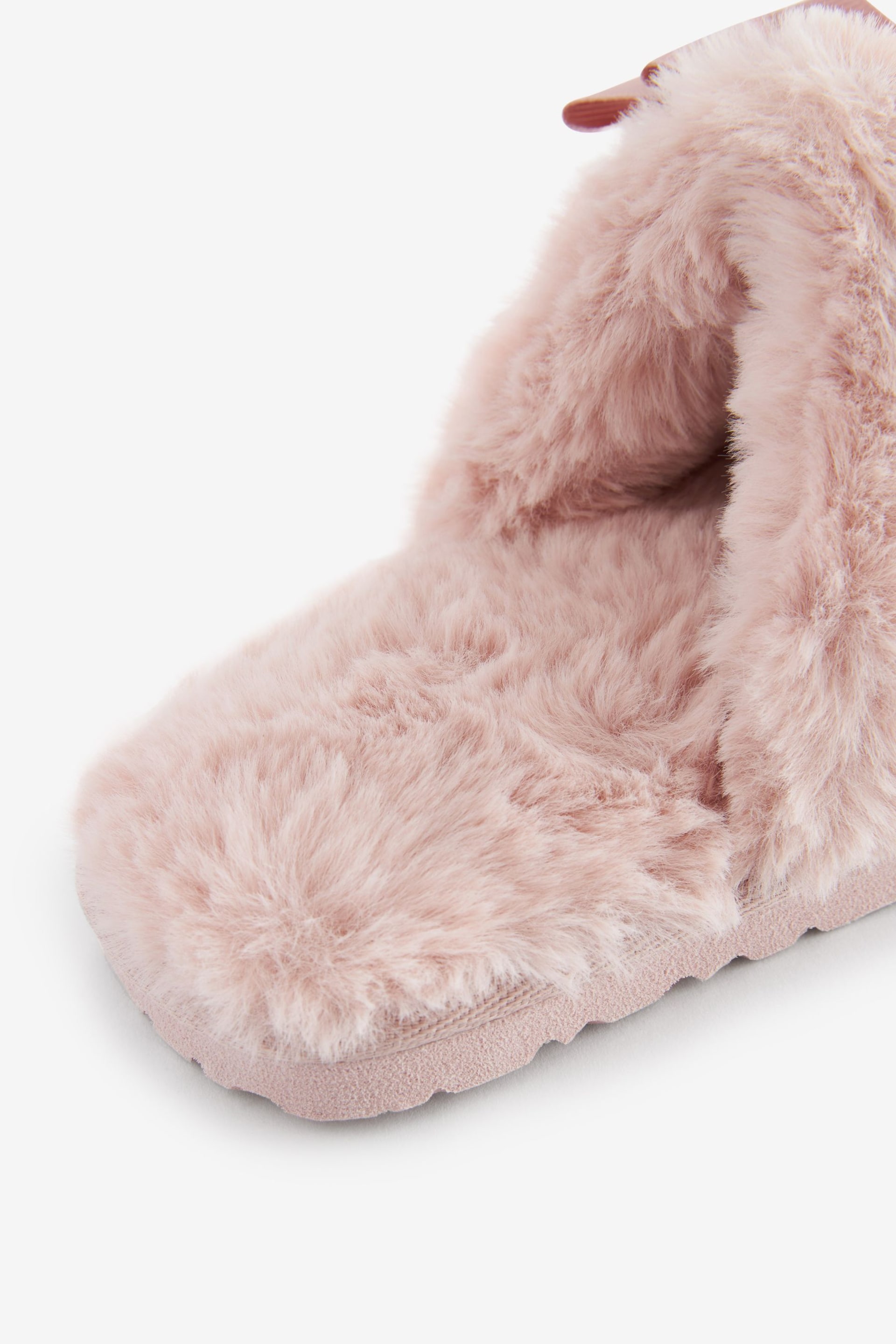 Baker by Ted Baker Girls Pink Faux Fur Trim Mule Slippers with Bow - Image 3 of 4