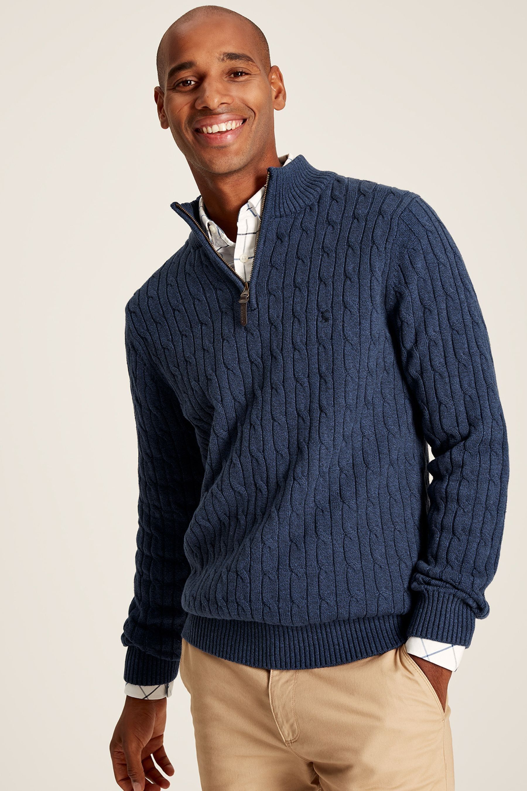 Buy Joules Cable Knit Blue Quarter Zip Jumper from the Next UK online shop