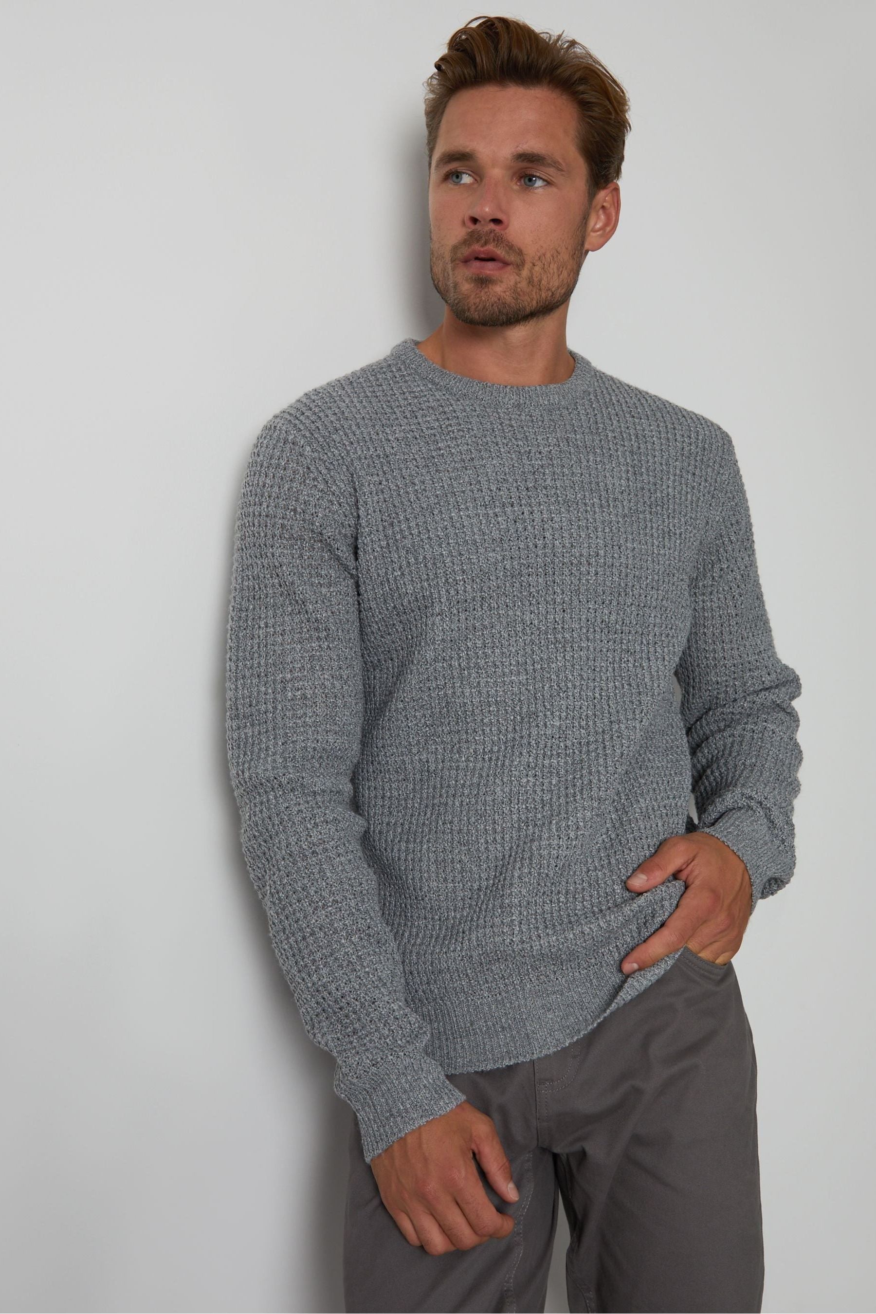 Buy Threadbare Grey Waffle Knit Crew Neck Jumper from the Next UK