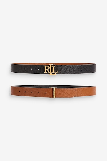 Lauren Ralph Lauren® Reversible Large Tan Brown/Black Monogram Belt