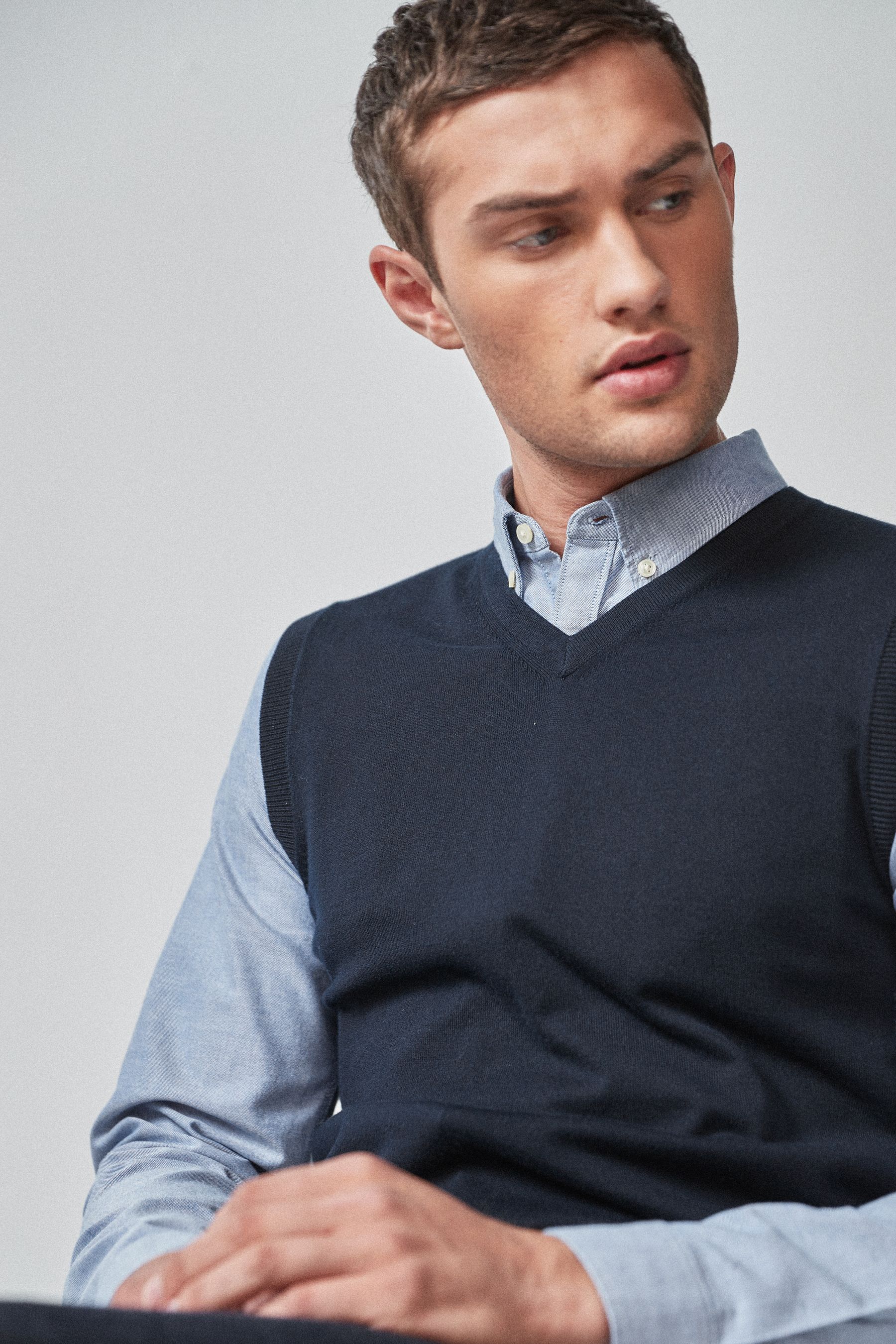 Navy Blue Regular Sleeveless V Neck Jumper