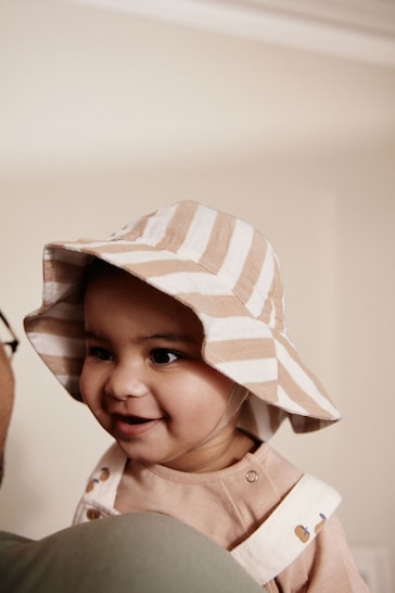 Neutral Stripe Wide Brim Stripe Baby Hat (0mths-2yrs)