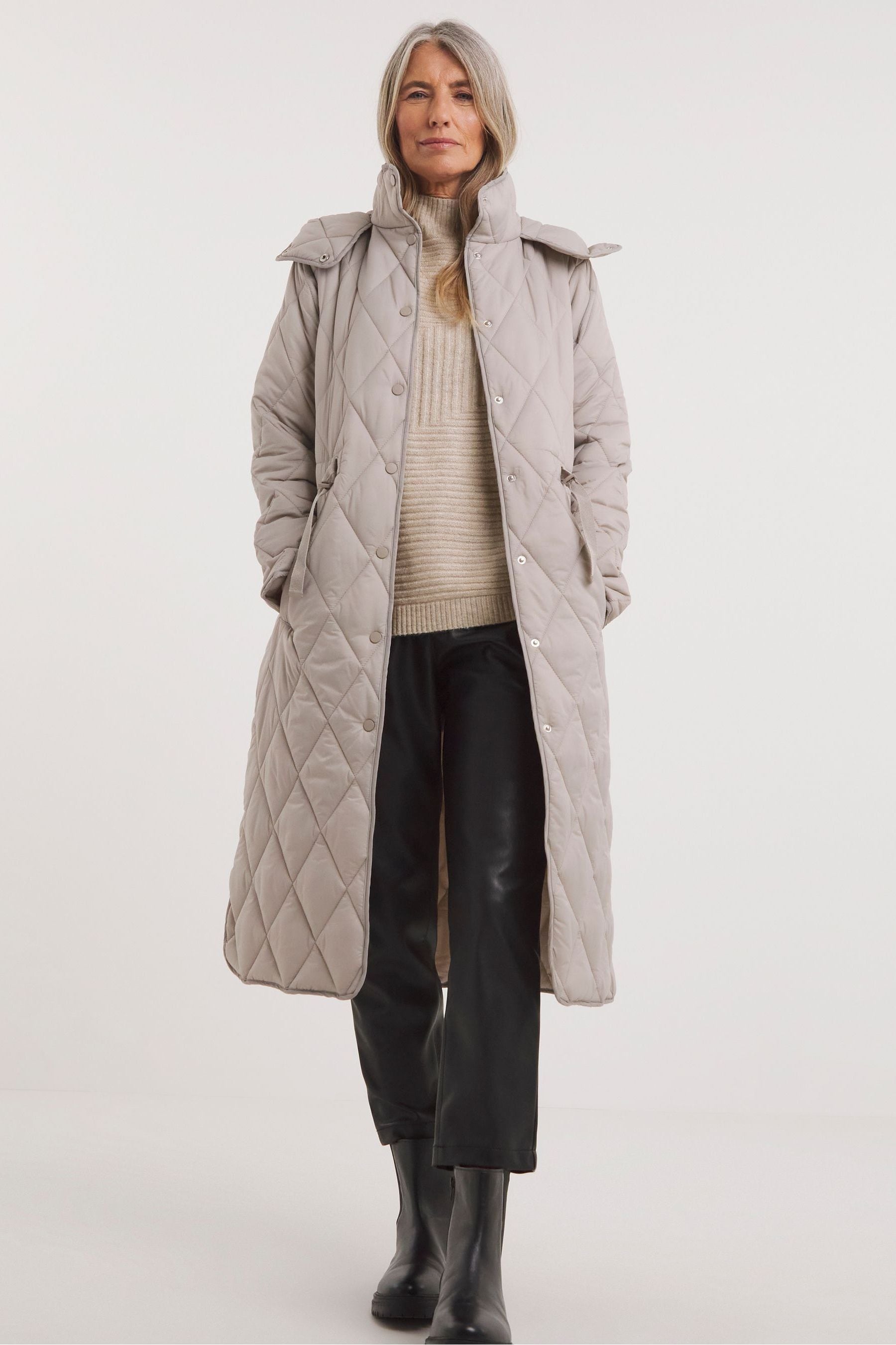 Buy JD Williams Grey Adjustable Waist Quilted Coat from the Next