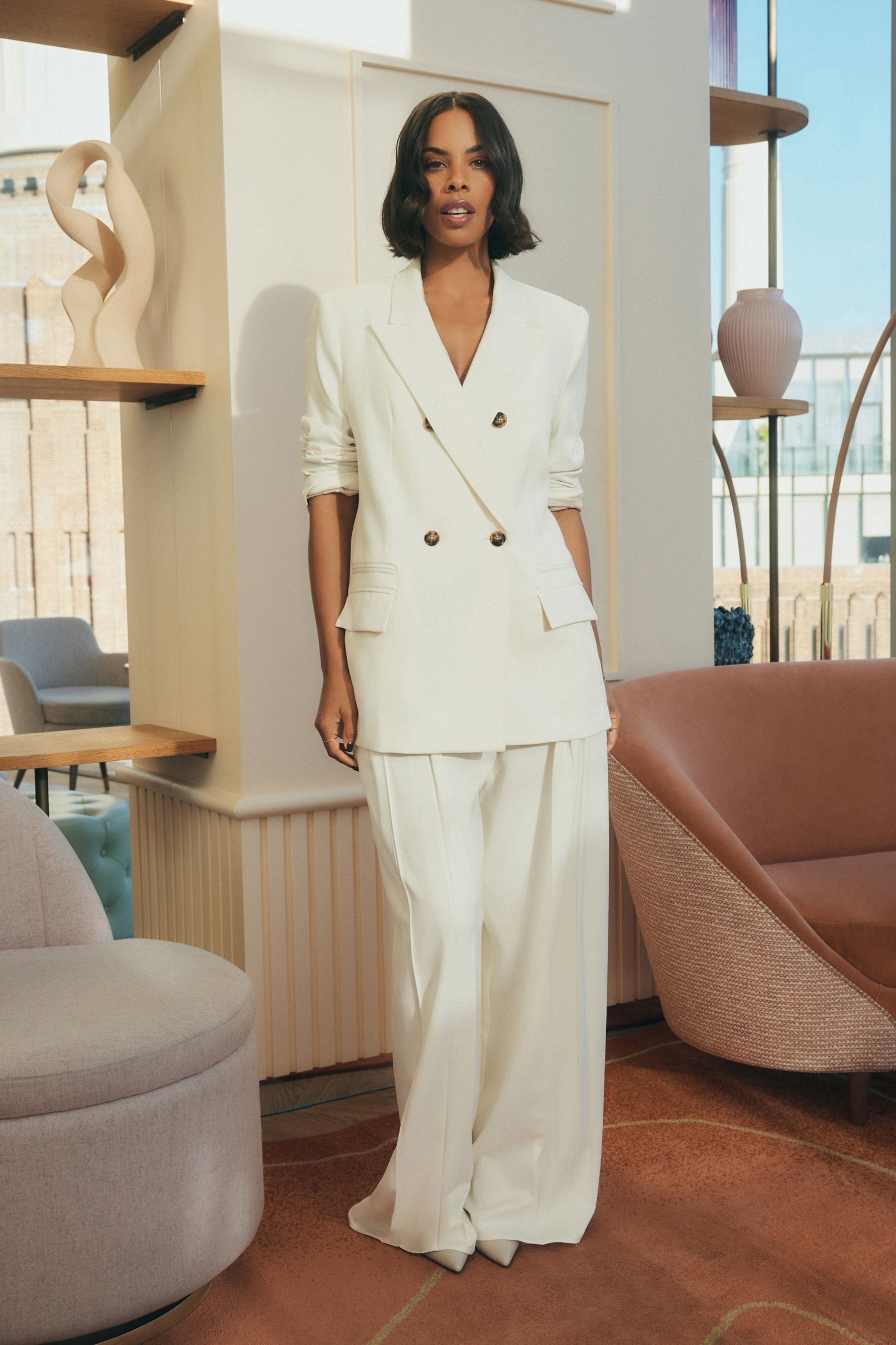 White pleated wide leg trousers outlet