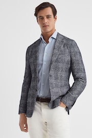Reiss Navy Lindhurst Slim Fit Single Breasted Check Blazer - Image 1 of 7