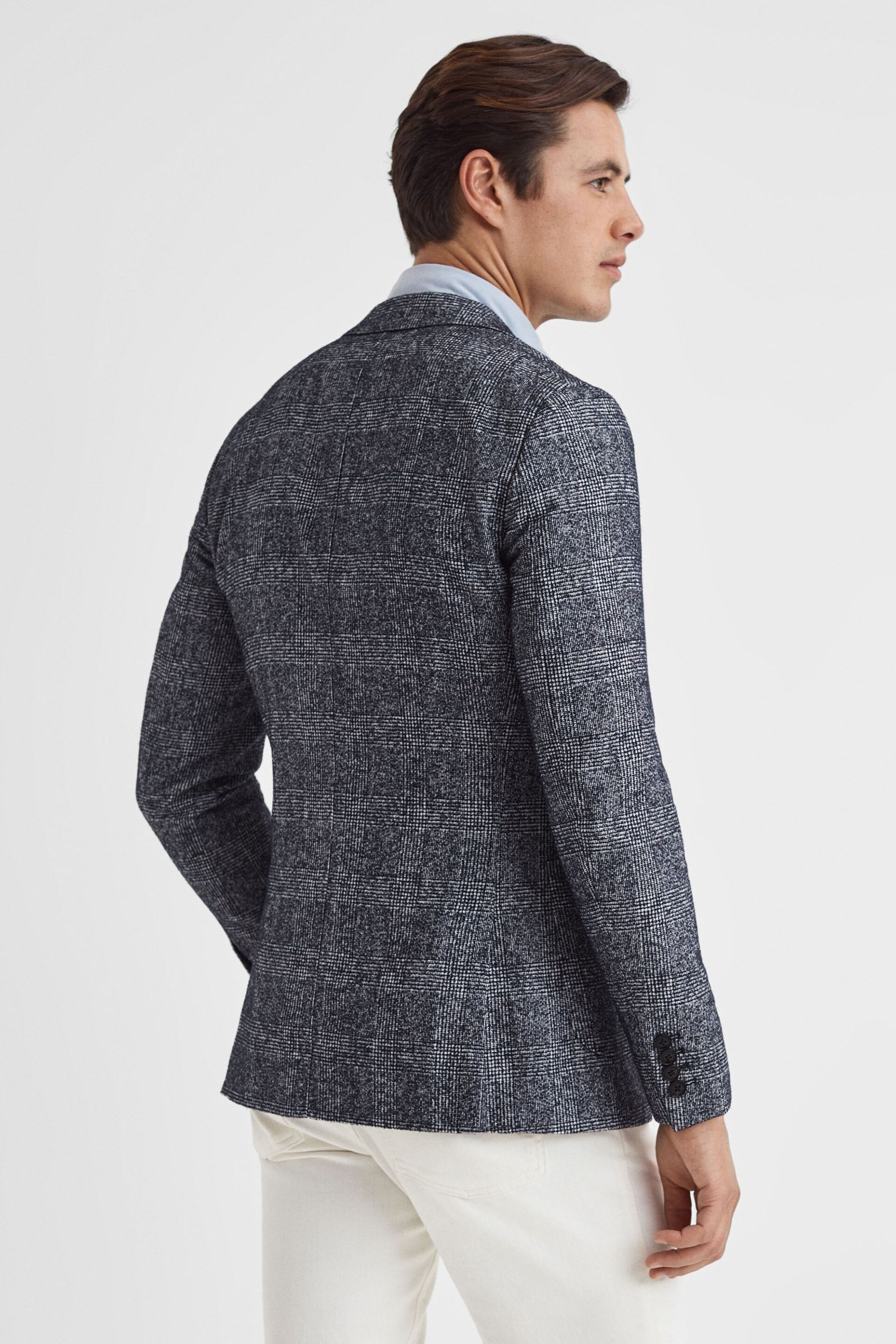 Reiss Navy Lindhurst Slim Fit Single Breasted Check Blazer - Image 5 of 7