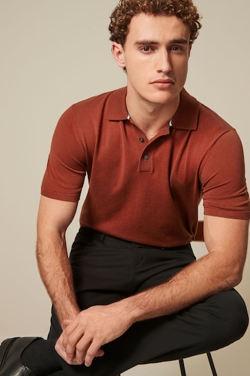 Red Regular Fit Regular Knitted Short Sleeve Polo Shirt
