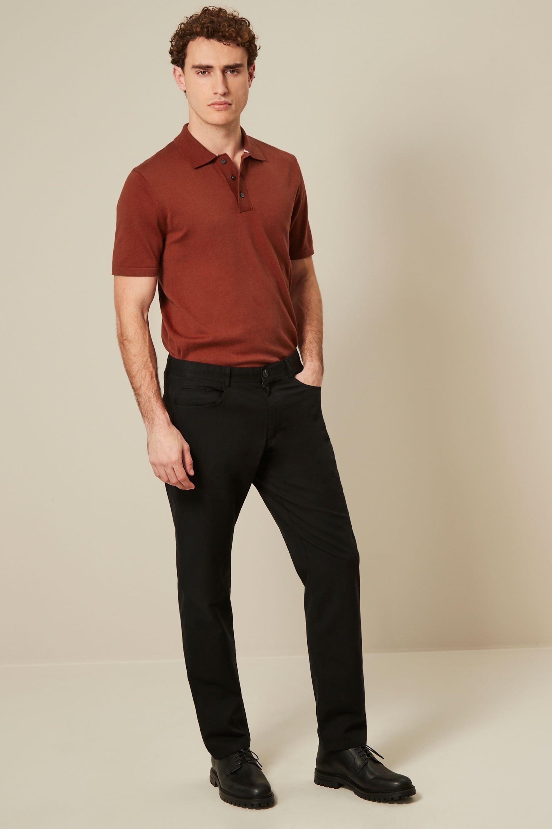 Red Regular Fit Knitted Polo Shirt - Image 2 of 7