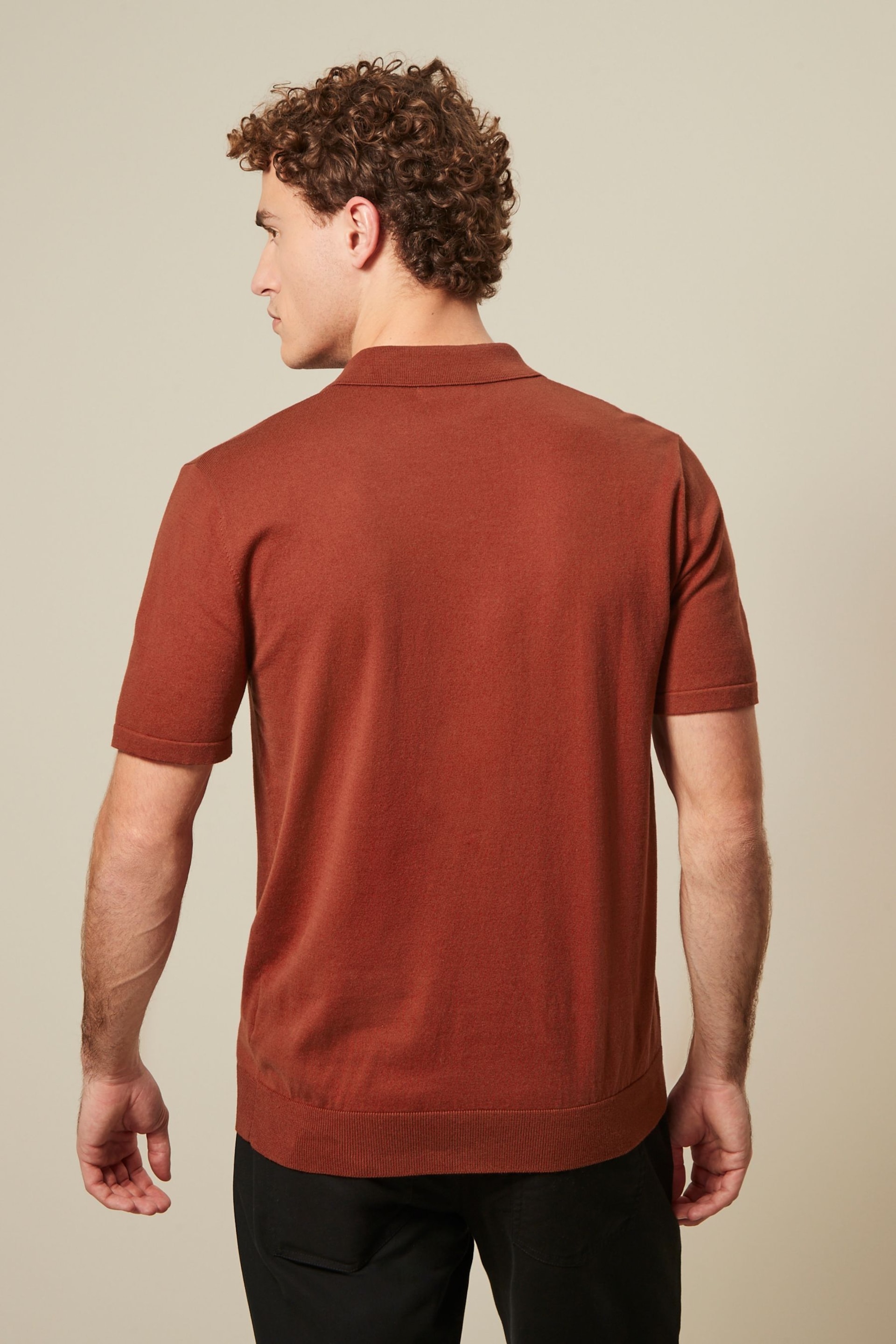 Red Regular Fit Knitted Polo Shirt - Image 3 of 7
