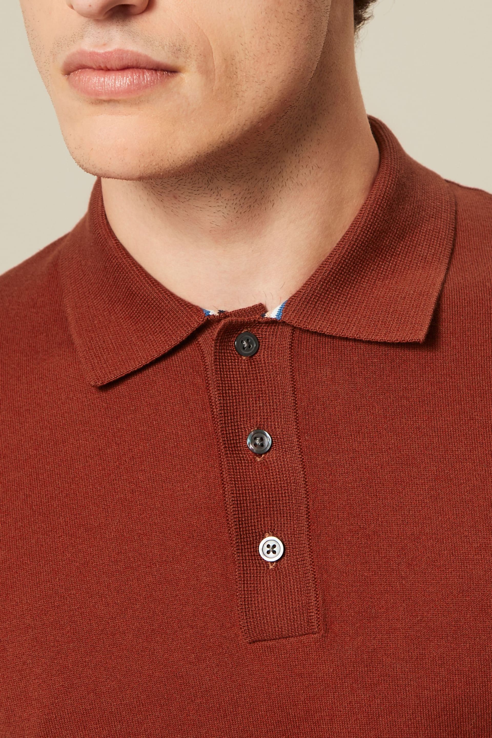 Red Regular Fit Knitted Polo Shirt - Image 4 of 7
