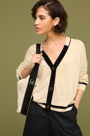 Neutral Brown Linen Button Up Cardigan - Image 1 of 7