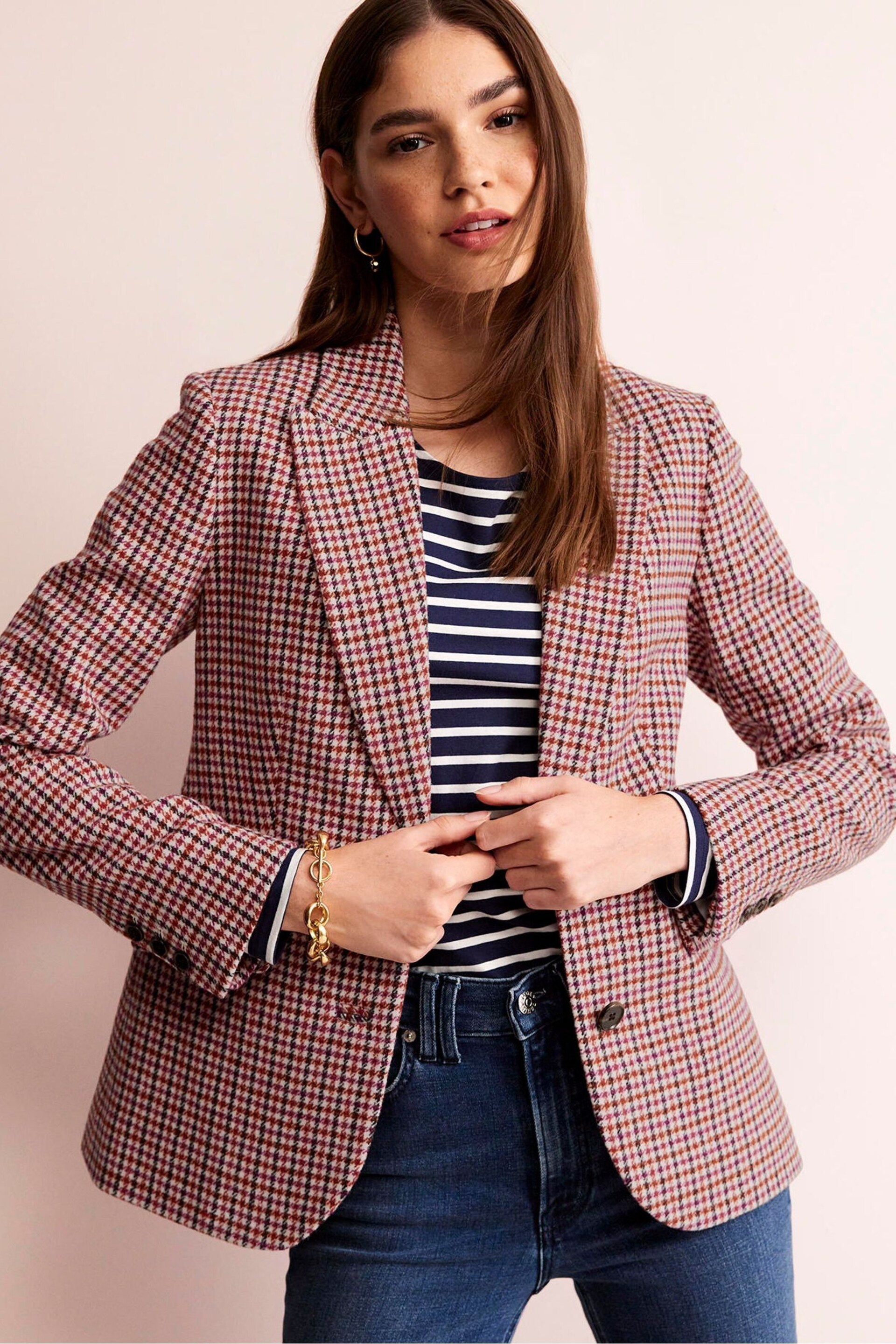 Boden Red The Marylebone Checked Blazer - Image 3 of 5